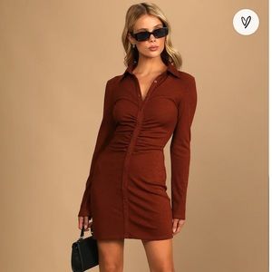 A little prep rust brown button-up bodycon mini dress (Lulu’s)